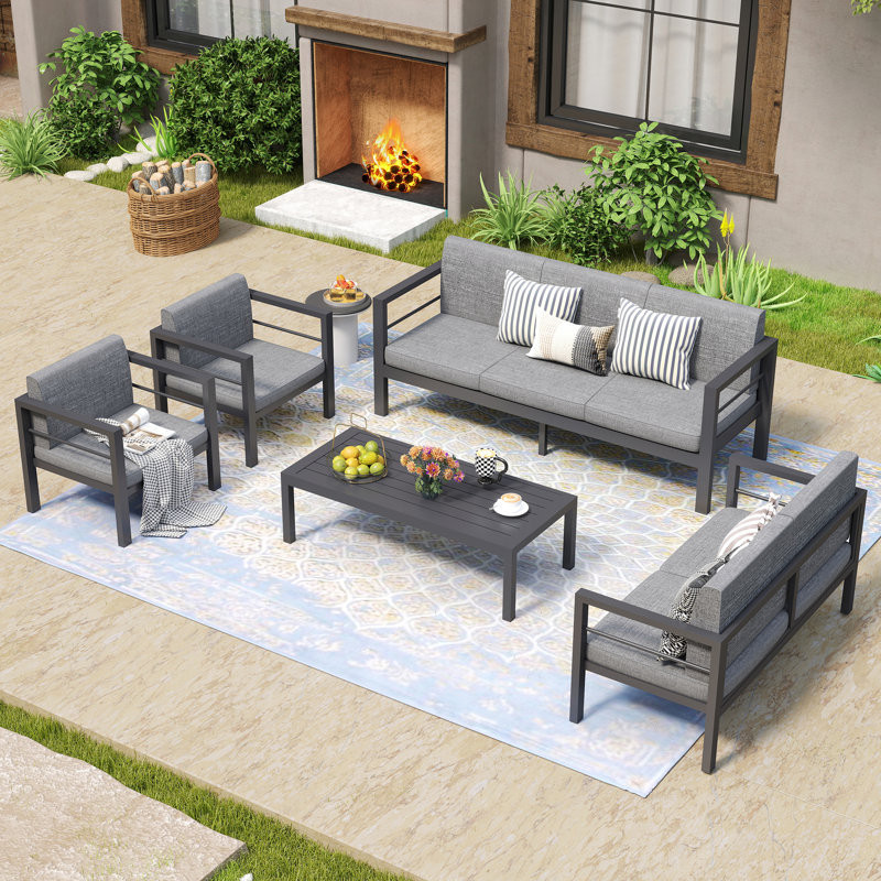 Wayde Aluminum 7 - Person Outdoor Seating Group with Cushions