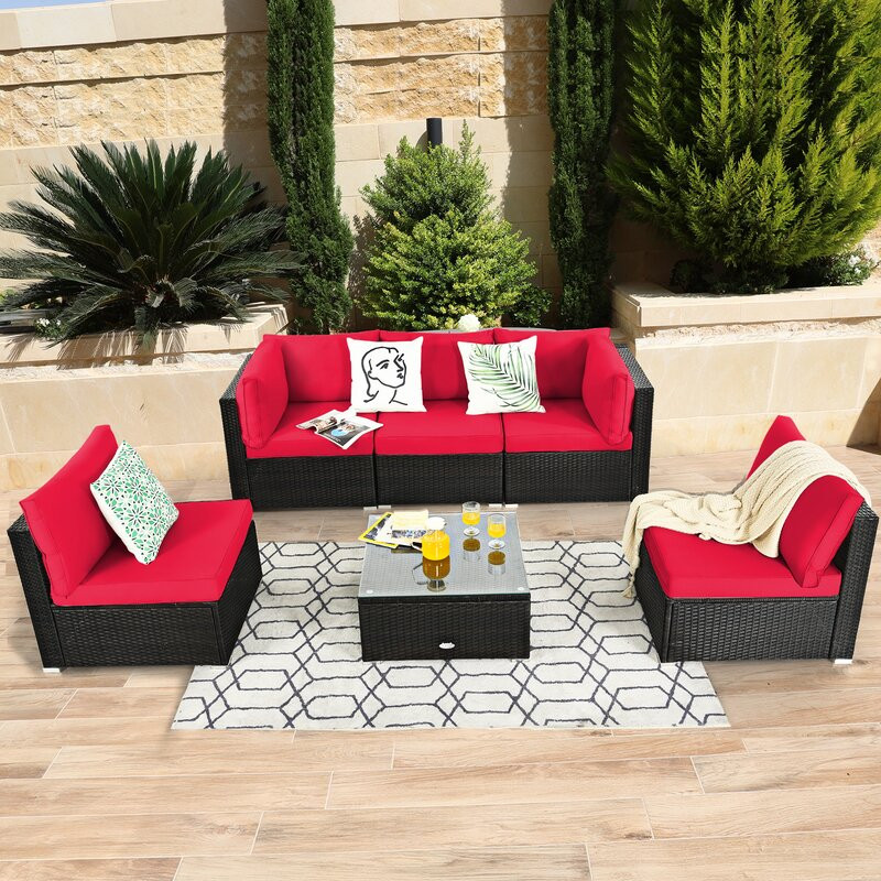 6 Piece Rattan Sectional Seating Group with Cushions