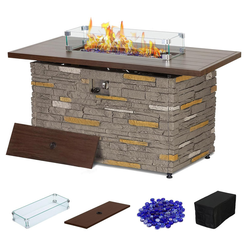 Grigoria 42'' H x 23'' W Propane Outdoor Fire Pit Table with Lid