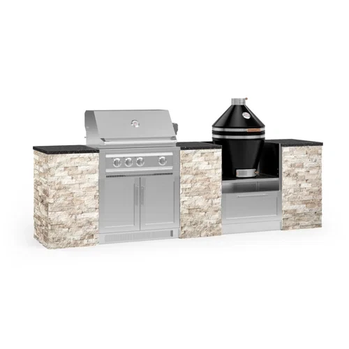 Outdoor Kitchen Signature Series 9 Piece Cabinet Set with 33 in. Natural Gas Platinum Grill