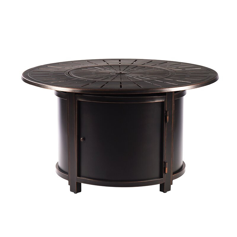 Mortola 24.5" H x 44" W Aluminum Propane Outdoor Fire Pit Table with Lid