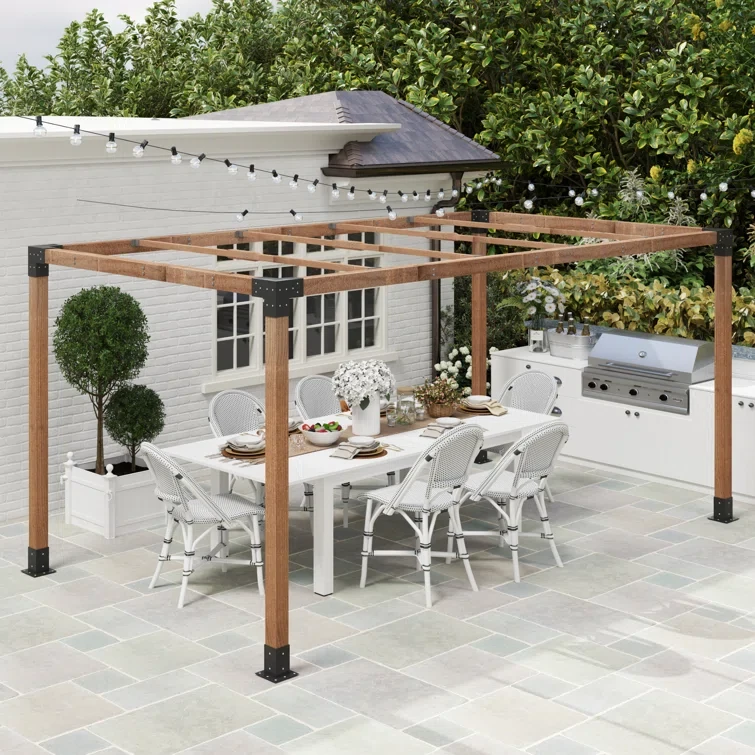 10 Ft. X 13 Ft. Outdoor Wood Pergola With Wood Stand Kit And Solid Wood Frame