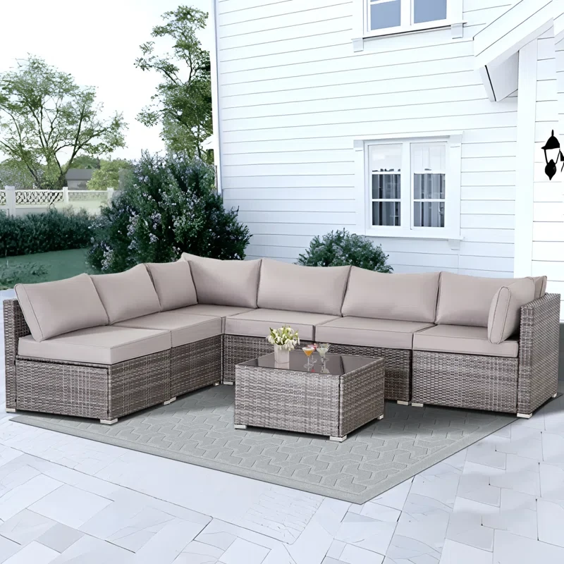 Lyrissa 7 Pieces Patio Outdoor Modular Sectional Couch Furniture Wicker Rattan Conversation Sofa Sets with Coffee Table