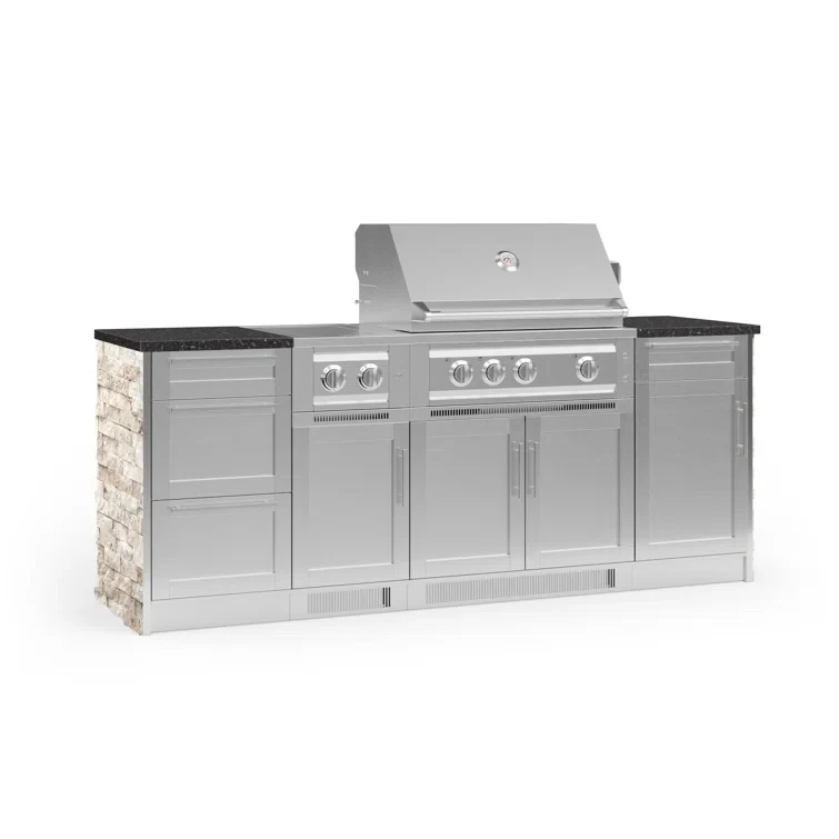 Outdoor Kitchen Signature Series 8 Piece Cabinet Set with 33 in. Natural Gas Platinum Grill