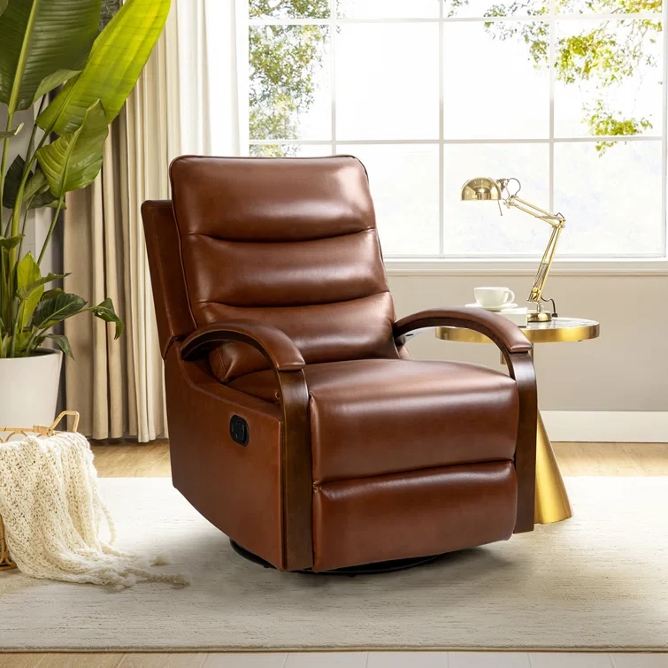 Azilda 29" Wide Genuine Leather Manual Swivel Rocking Standard Recliner