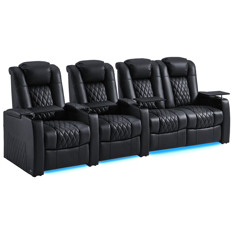 Ivy Bronx Leather Home Theater Seating Dual Power Movie Theater Chairs Theater Recliner Sofa
