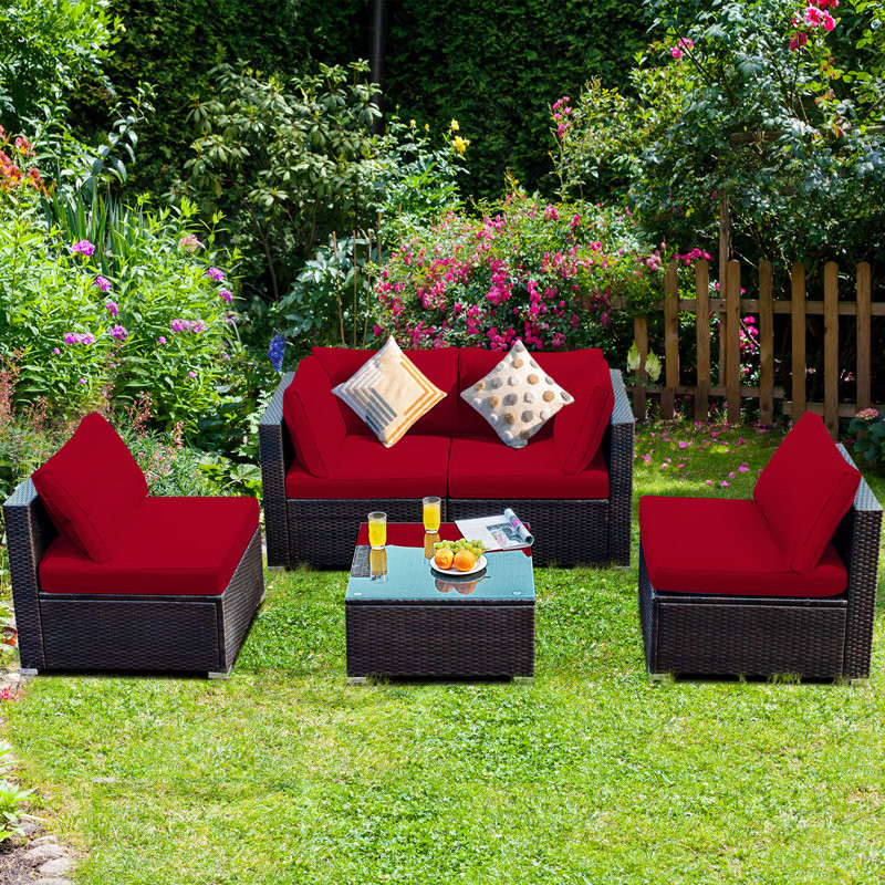 Rattan Sectional Seating Group with Cushions