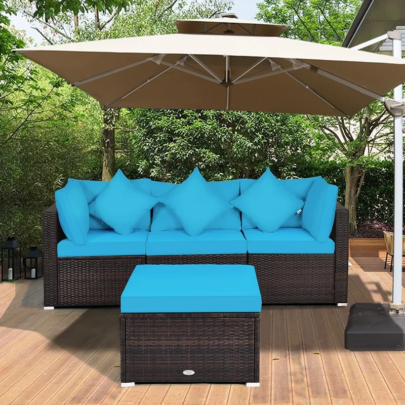 Patio 4 Piece Rattan Sectional Seating Group with Cushions