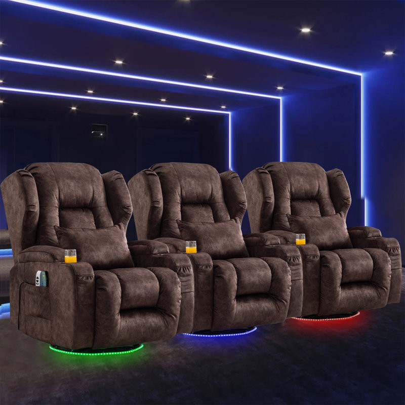 Upholstered Home Theater Seat with Cup Holder