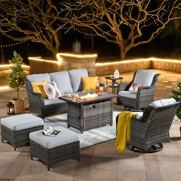 Guillen 5 - Person Outdoor Seating Group with Cushions and Firepit