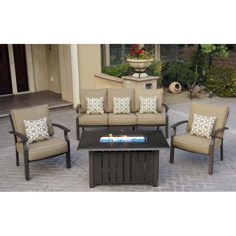 Amareya 4-Piece Patio Propane Fire Pit Sofa Set