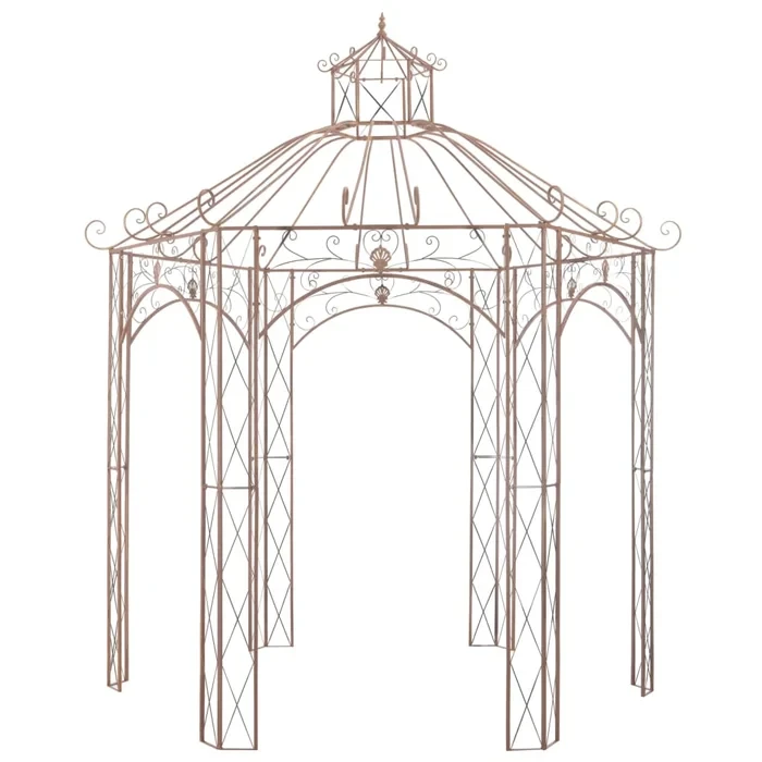 13.1' Garden Pavilion Antique Brown Iron Outdoor Patio Gazebo