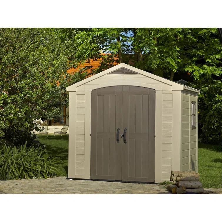 Keter Factor 8x6 ft. Resin Outdoor Storage Shed With Floor for Patio Furniture and Tools, Brown