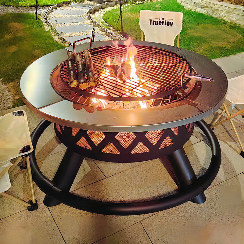 Sowmya 33.66'' H x 47.24'' W Steel Outdoor Fire Pit Table