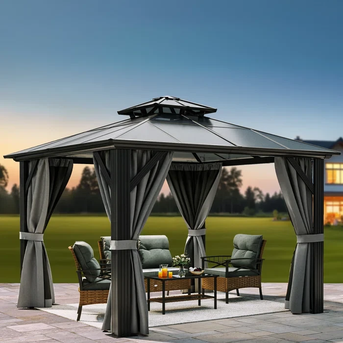 Aluminum Double Roof Patio Gazebo 13.9 Ft. W x 12 Ft. D