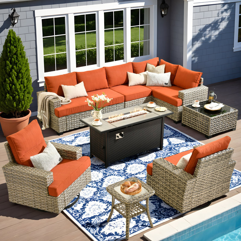 10-Piece Outdoor Sofa With Stove And Coffee Table, Deep Size And Thick Cushion