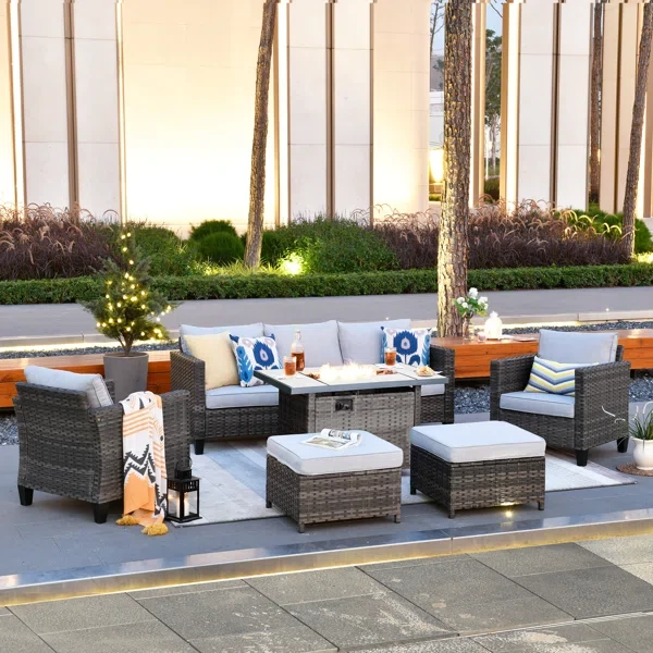 Amerissa 5 - Person Outdoor Seating Group with Cushions and Firepit