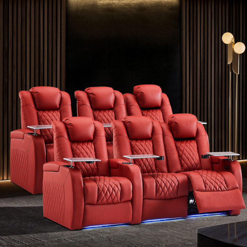 Upholstered Home Theater Seating with Cup Holder