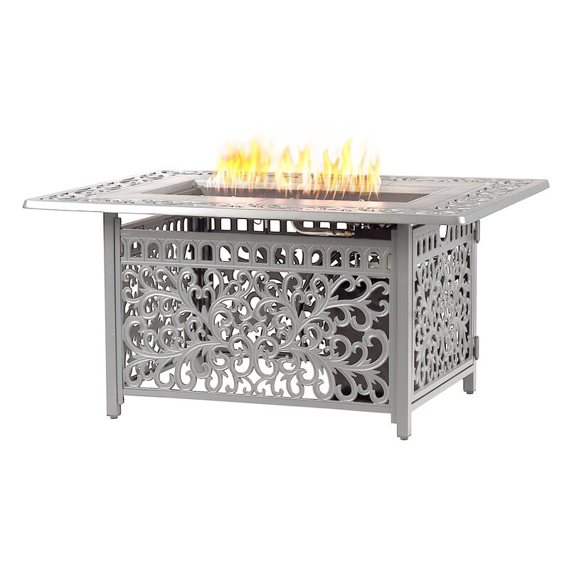 Justina 24.5" H x 48" W Aluminum Propane Outdoor Fire Pit Table with Lid