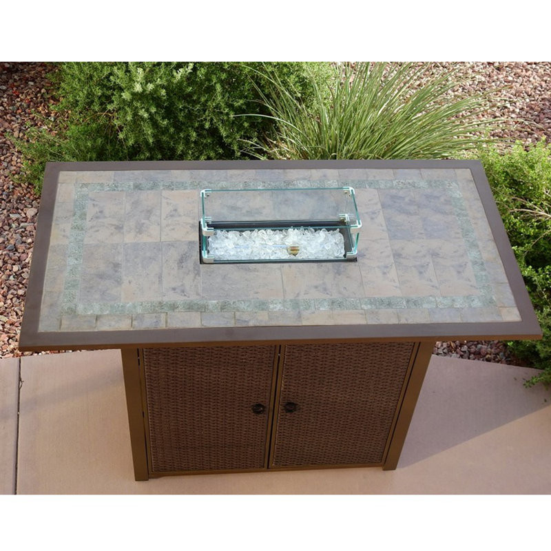 Latitude Run® Rectangluar Bar Height Tile Top Fire Pit With Wind Screen