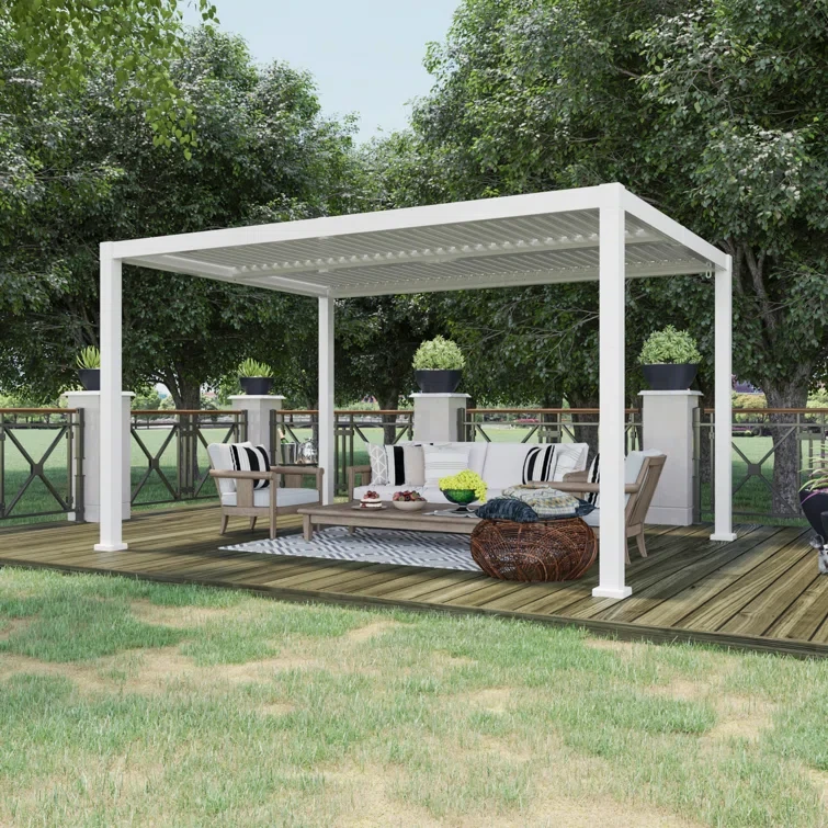 10' W x 10' D Aluminum Louvered Pergola with Adjustable Canopy