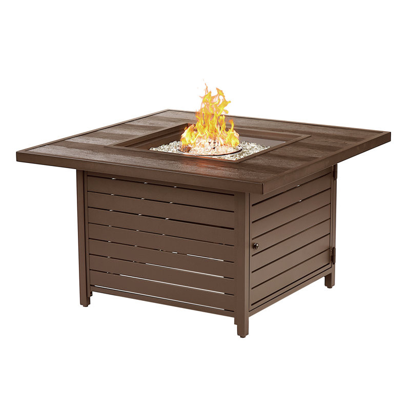 Katara Square 42 In. X 42 In. Aluminum Propane Fire Pit Table With Glass Beads, Two Covers, Lid, 55,000 Btus In White Finish