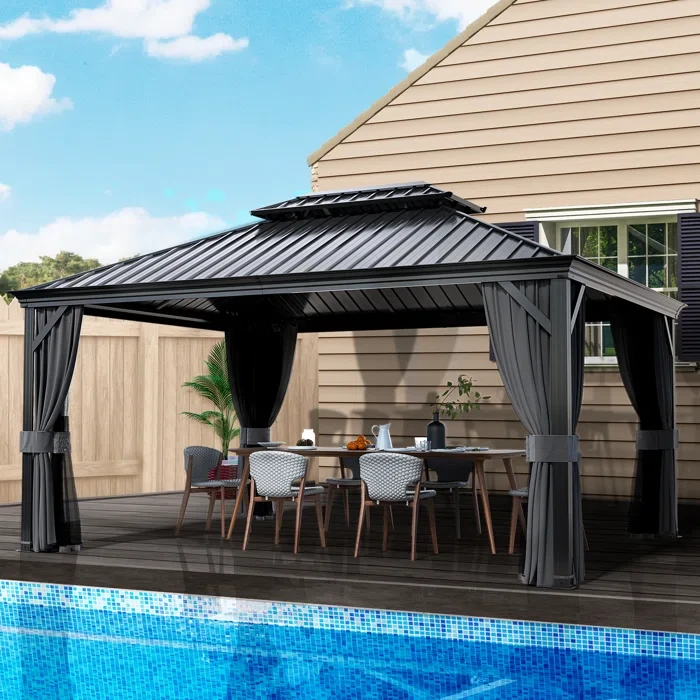 12 Ft. W x 16 Ft. D Hardtop Double-Roofed Aluminum Patio Gazebo