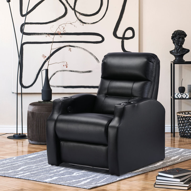 35" Wide Leather Home Theater Seating Recliner Chair Single Sofa with Cup Holder