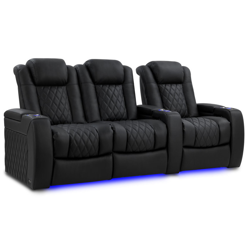 Leather Home Theater Seating with Cup Holder Leather Type:  Onyx Genuine Leather