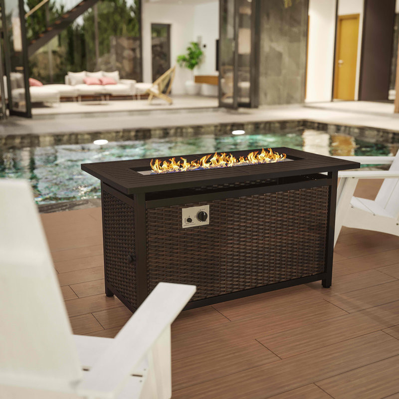 Yuritzi Outdoor 50,000 BTU Fire Table with Steel Top and Wicker Base