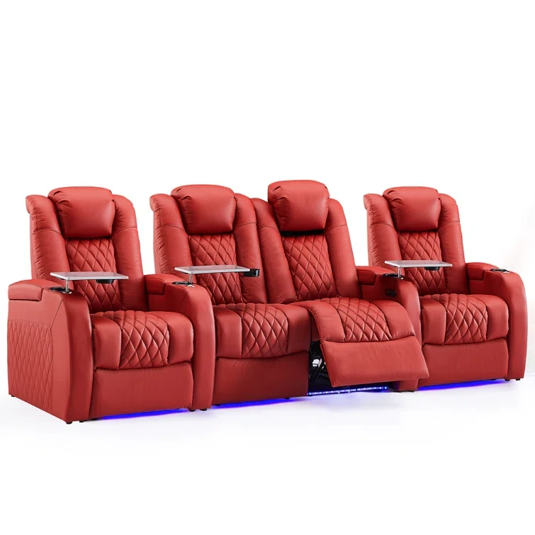 Leather Home Theater Seating with Cup Holder (Set of 4)