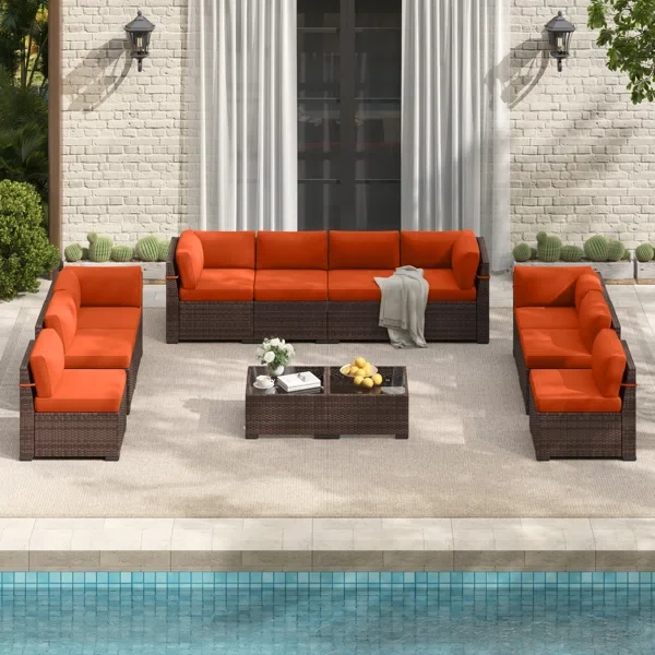 Rikuto 10 - Person Outdoor Slanted-Back Sectional Sofa With Coffee Table