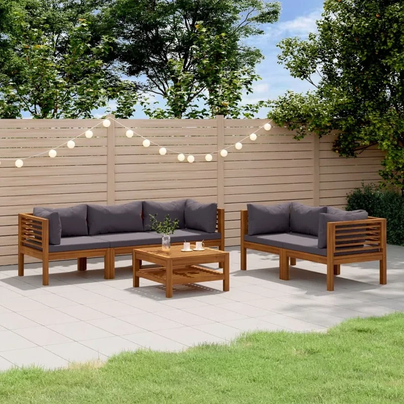 6 Piece Patio Lounge Set with Cushion Solid Acacia Wood