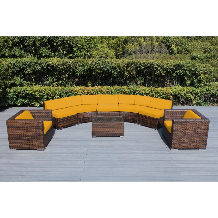 Billyjo Wicker 7 - Person Curved Seating Group with Cushions - No Assembly