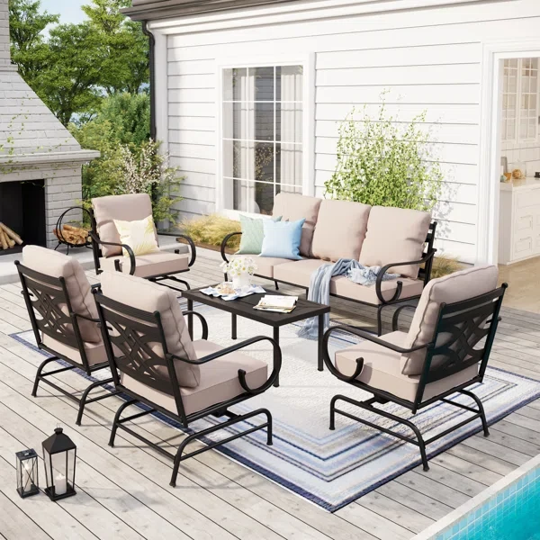 Asfand 7 Person Outdoor Patio Conversation Set Featuring 4 Rocking Lounge Chairs