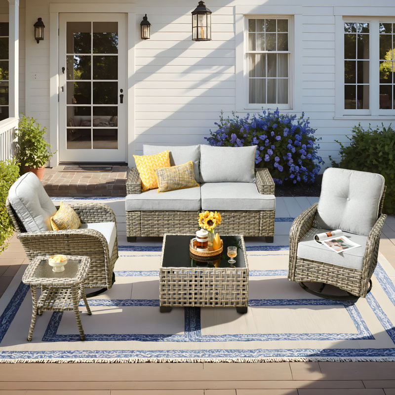 6 Piece Sofa Seating Group With Fire Pit And Cushions