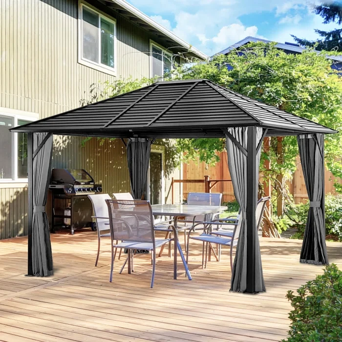 10 Ft. W x 12 Ft. D Aluminum Patio Gazebo with Curtain and Breathable Mesh