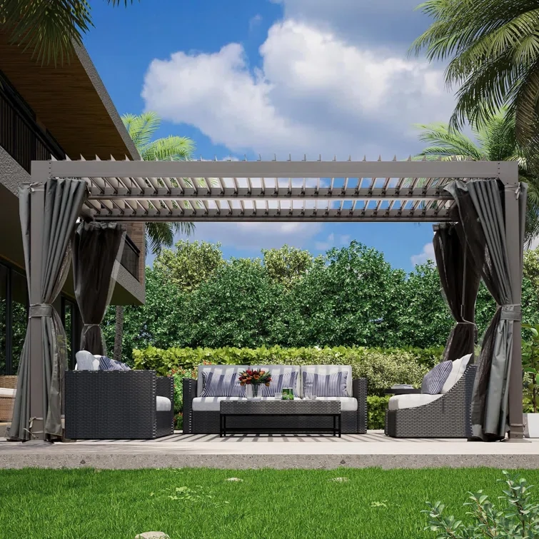 88" H x 115" W x 115" D Aluminum Pergola with Canopy