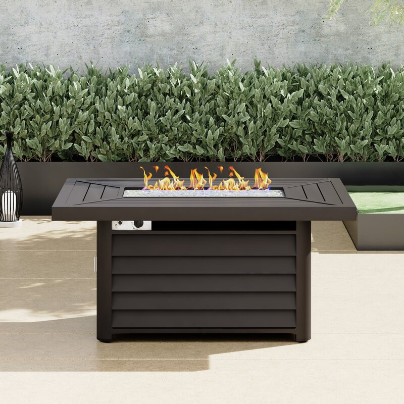 Baecher Aluminum Propane Outdoor Fire Pit Table with Hidden Fuel Tank Storage & Lid 24.6" H x 51.9" W x 33.9" D