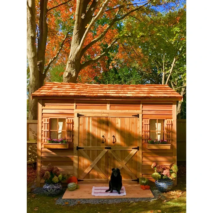 105" H x 144" W x 96" D Longhouse Western Red Cedar Wood Storage Shed