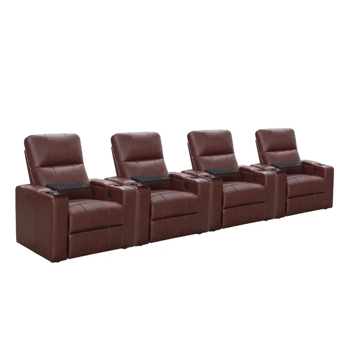 Fairfax Faux Leather Power Reclining Home Theater Seating with Cup Holder (Set of 4)