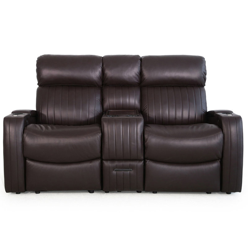 Asta Upholstered Home Theater Seating with Cup Holder Leather Type:  Brown Leather Match