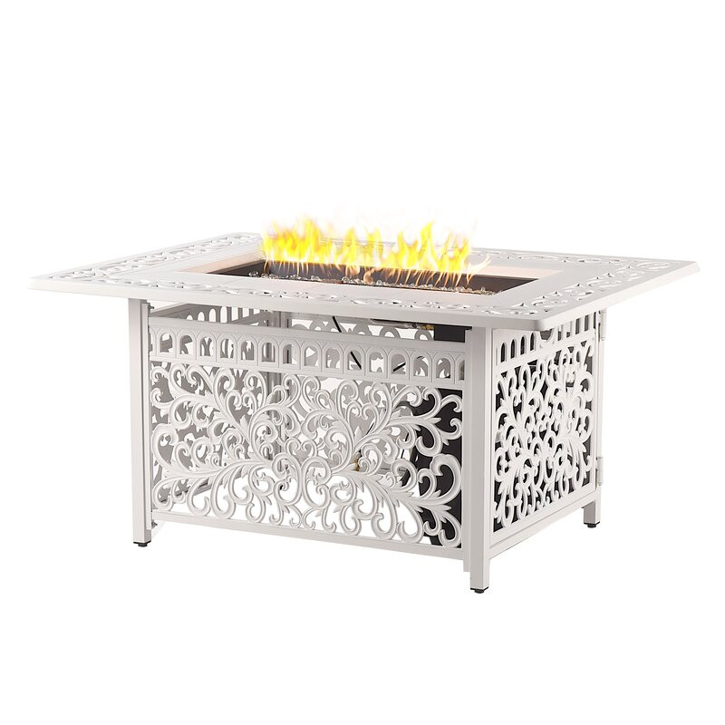 Justina 24.5" H x 48" W Aluminum Propane Outdoor Fire Pit Table with Lid