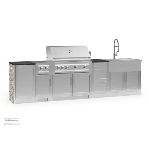 Outdoor Kitchen Signature Series 10 Piece Cabinet Set with Sink, Grill Cabinet and Granite Top