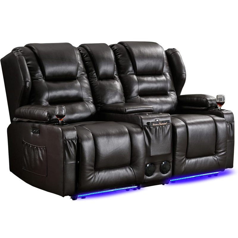 66.9" Wide Power Recliner Loveseat Sofa with Console, Bluetooth Speaker and LED Lights