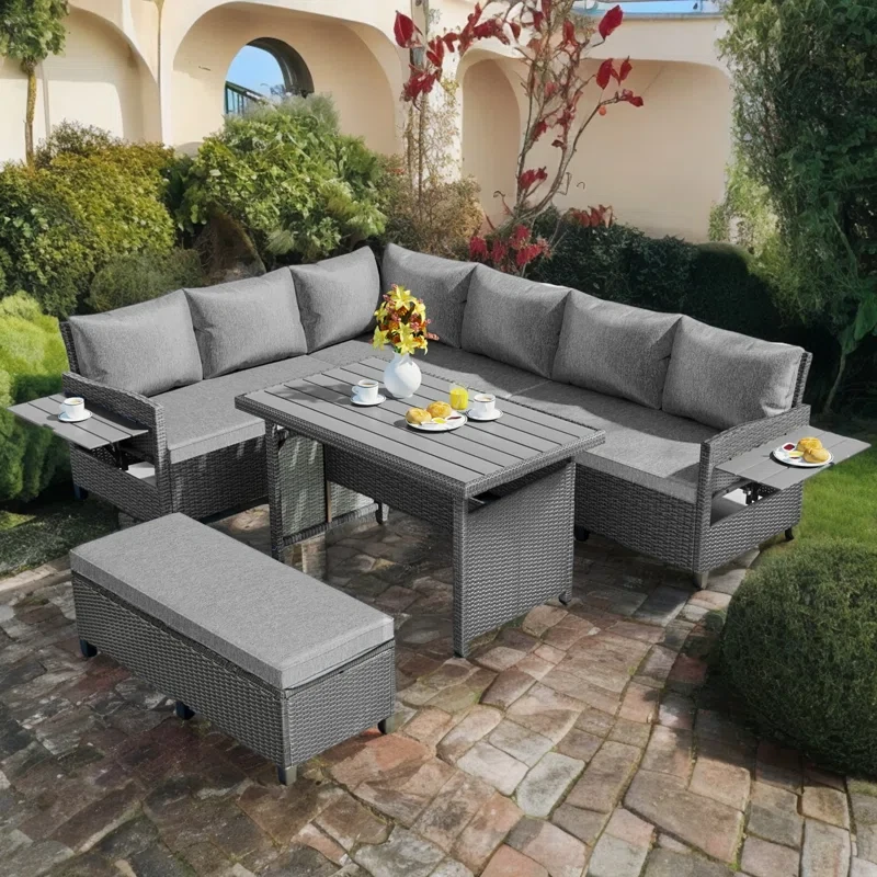 5 Piece Rattan Sectional Seating Group with Cushions