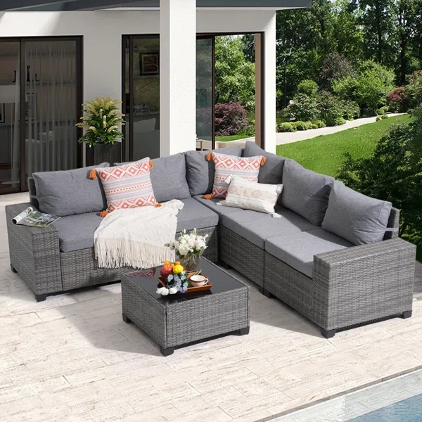 5 - Person Outdoor Rattan Seating Group With Cushions