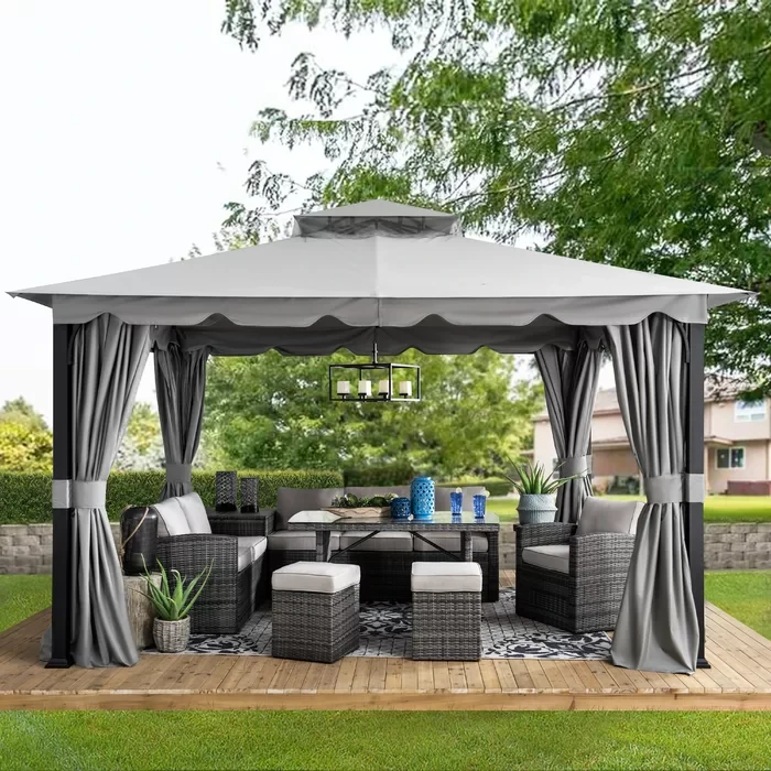 Sunjoy 11 ft. x 13 ft. Steel Gazebo with 2-tier Hip Roof