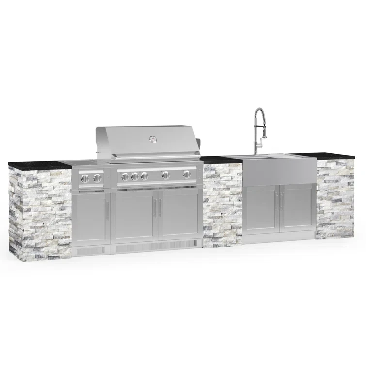 Outdoor Kitchen Signature Series 11 Piece Cabinet Set with 40 in. Propane Gas Platinum Grill