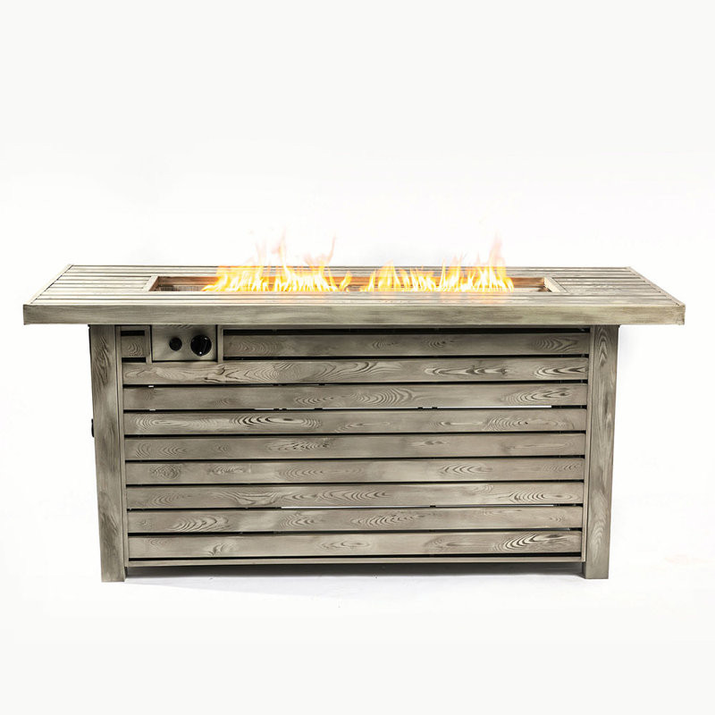 Outdoor Fire Table Steel Fire Pit Table with Wood Grain Surface